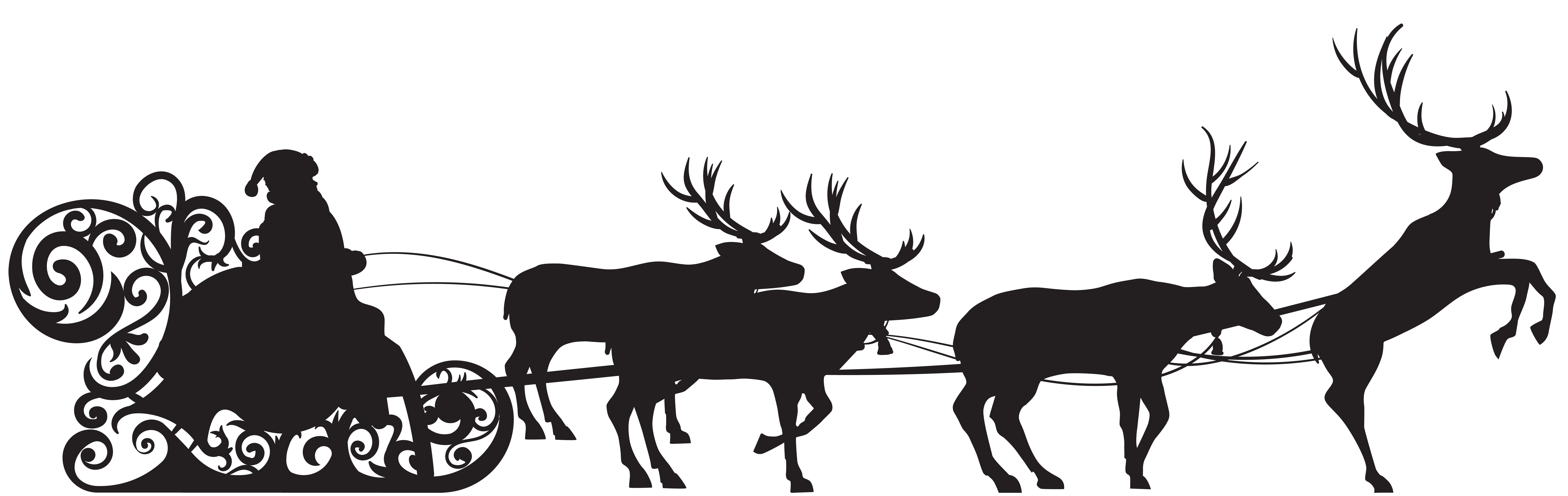 Santa Claus Reindeer Sled Clip Art Santa Claus On Sled Silhouette Png Clip Art Image Png