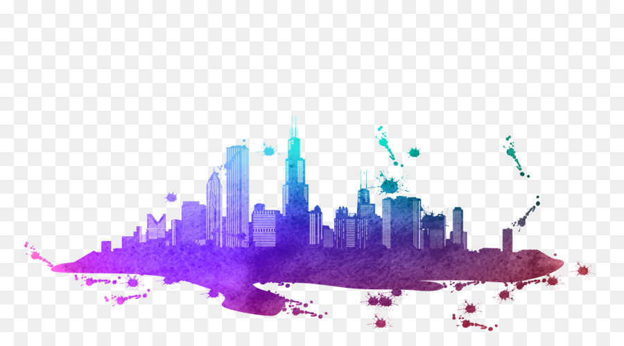 Chicago Seattle Skyline Silhouette - watercolor sky png download - 1650*916 - Free Transparent Chicago png Download.