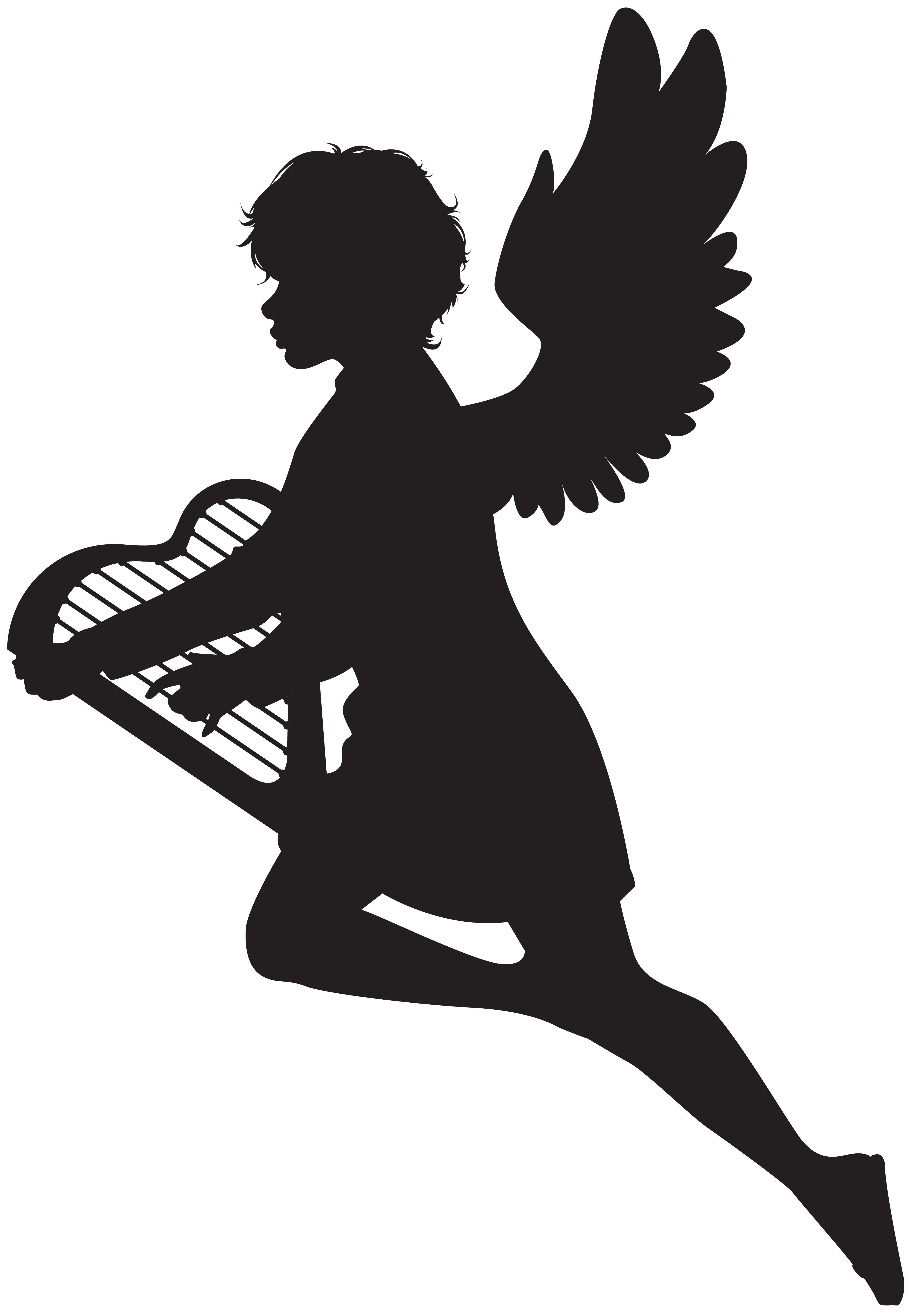 Silhouette Clip Art Angel With Harp PNG Image Png.