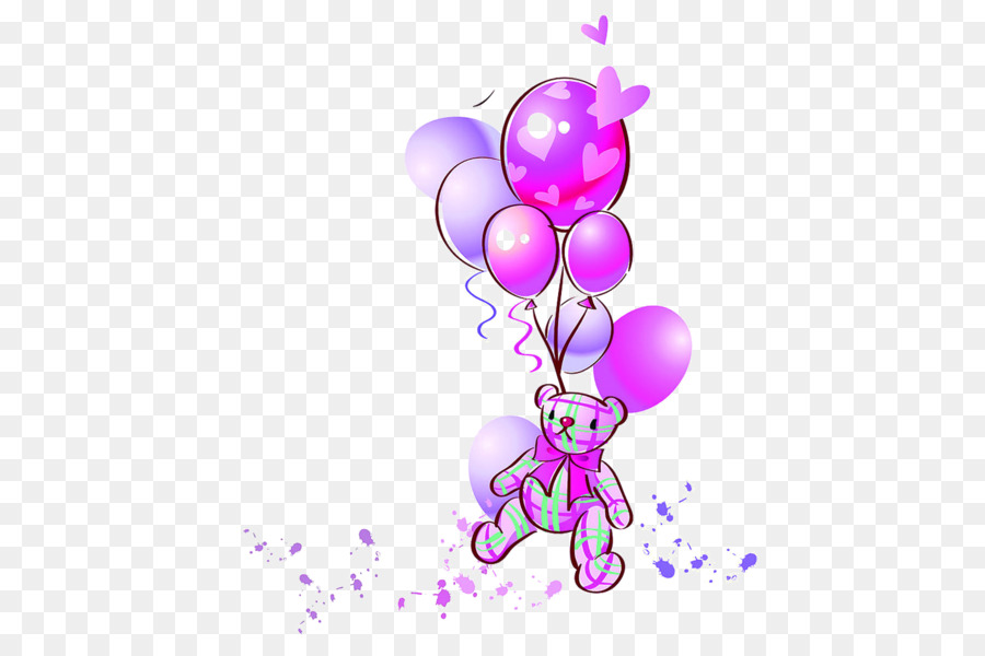 Balloon Birthday Clip art - Purple Balloon Bear doll cartoon romantic png download - 600*584 - Free Transparent  png Download.