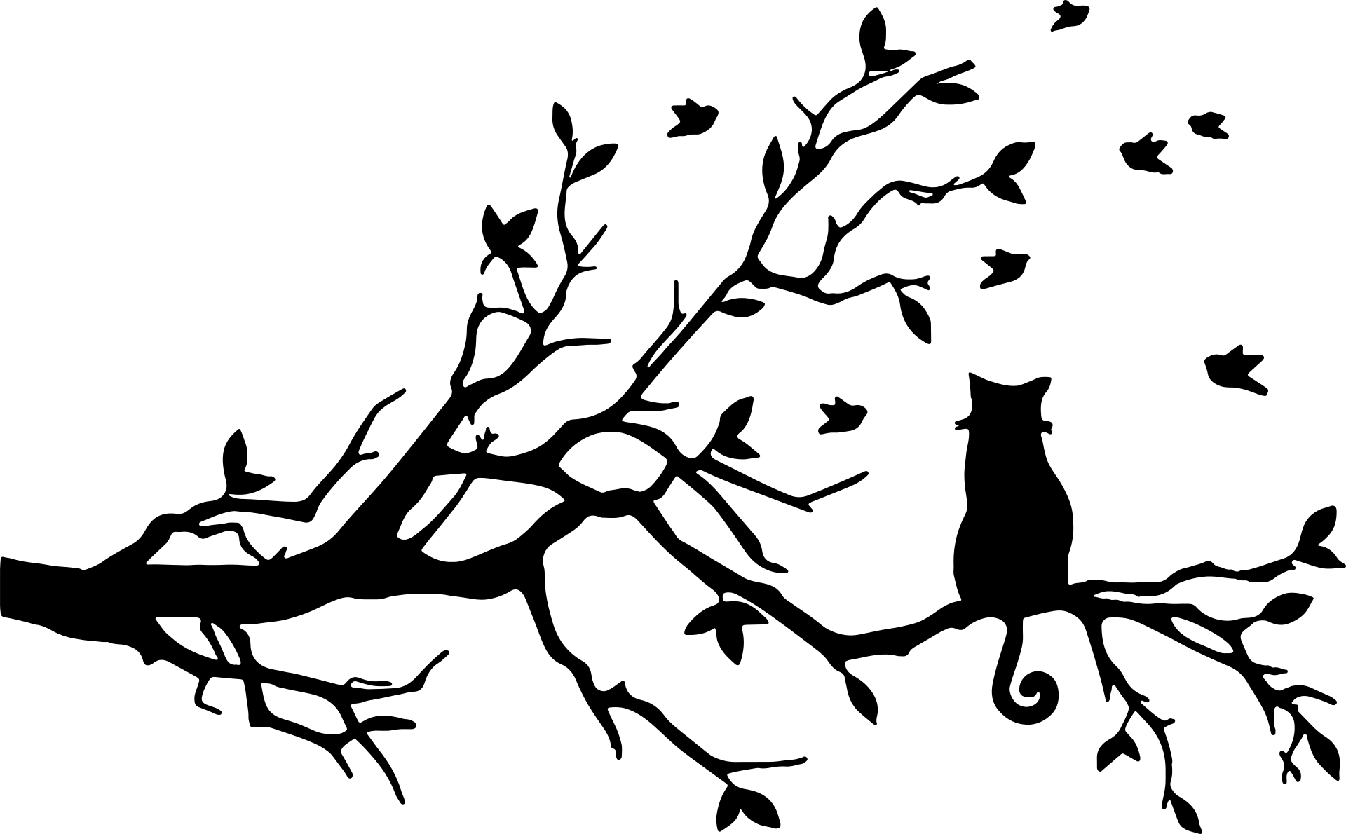 Black cat Silhouette Clip art Kitten - bird silhouette png wall decal png  download - 1920*1190 - Free Transparent Cat png Download. - Clip Art Library