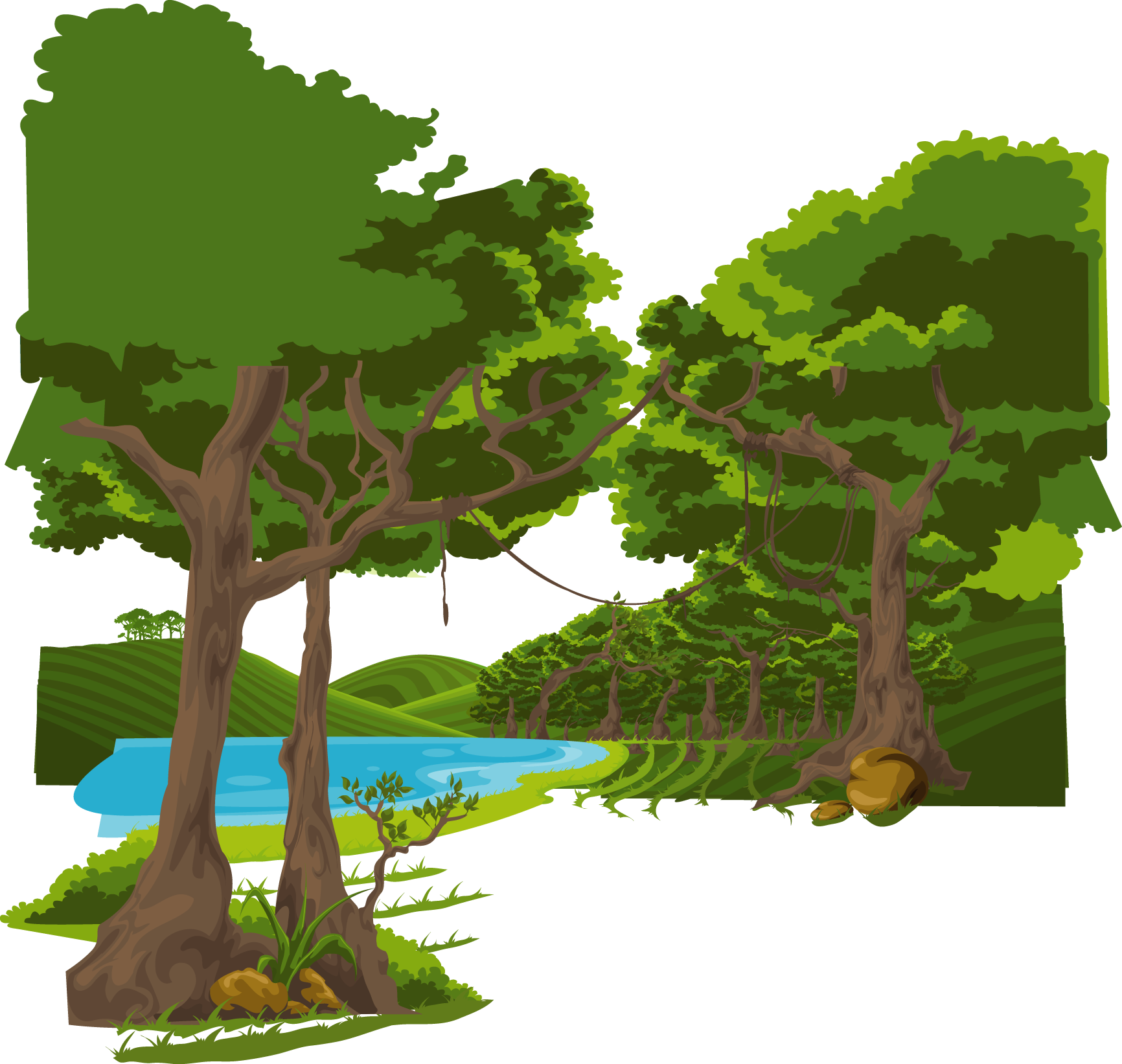 Cartoon Graphic design Illustration - Between forest trees mountain lake png  download - 1732*1643 - Free Transparent Cartoon png Download. - Clip Art  Library