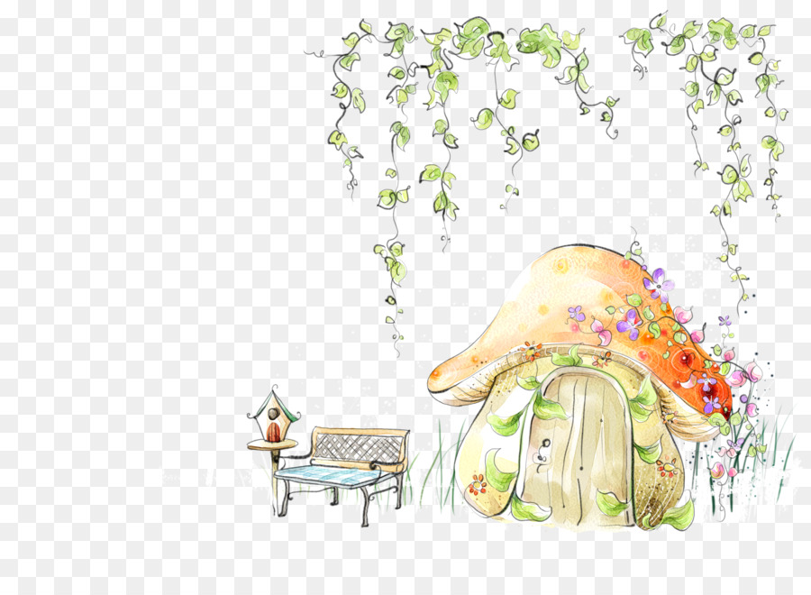 Fairy tale Template Microsoft PowerPoint Illustration - Mushroom small green plants under the house png download - 3425*2480 - Free Transparent Fairy Tale png Download.