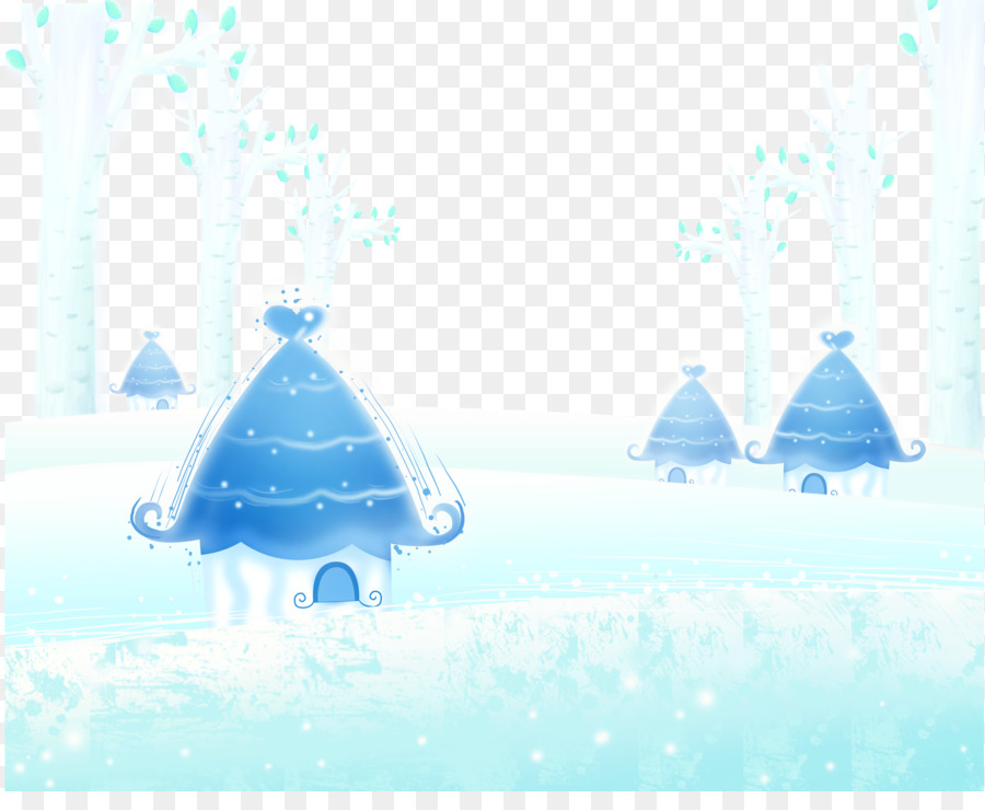 Snow Winter Poster Wallpaper - Blue fairy tale cottage background material png download - 3288*2643 - Free Transparent Snow png Download.