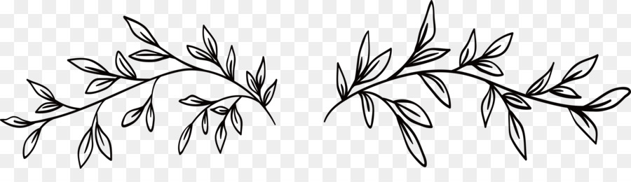 Black and white - Hand-painted leaves flower vine png download - 5908*1581 - Free Transparent Black And White png Download.