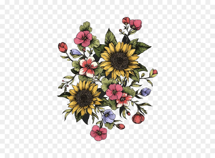 Drawing Floral design Common sunflower Tattoo - good vibes palm trees tumblr png download - 500*649 - Free Transparent Drawing png Download.
