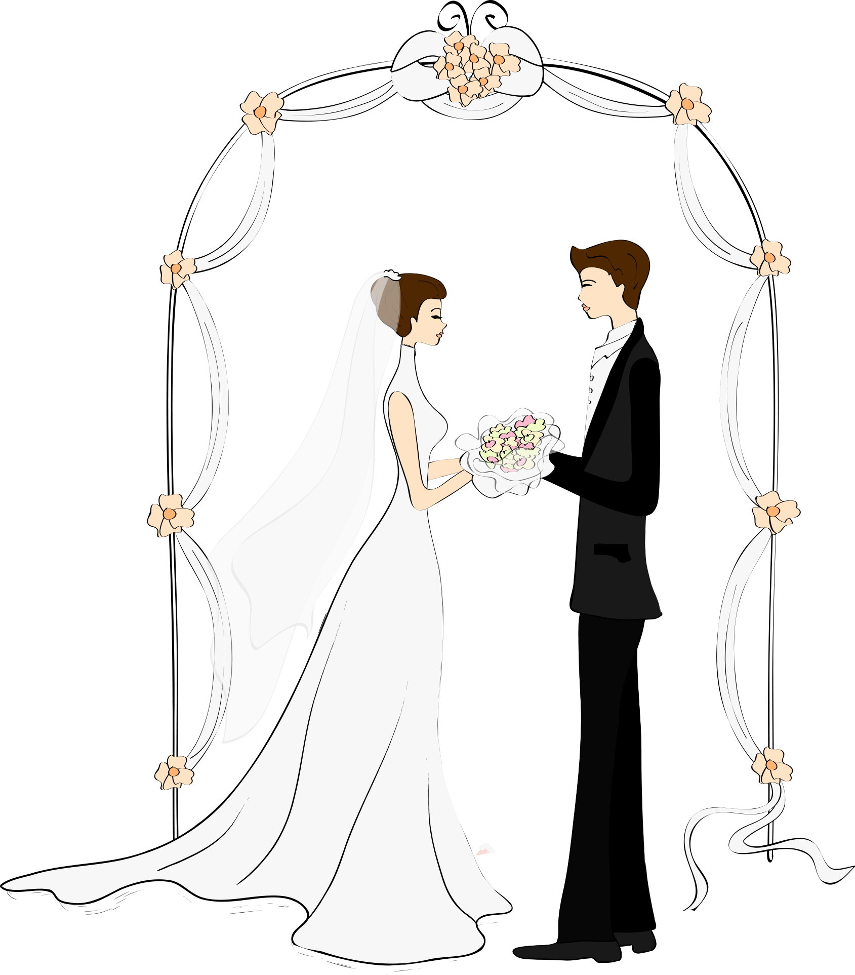 Cartoon couple Wedding Drawing Marriage - Arches and cartoon couple png  download - 1689*1925 - Free Transparent Wedding png Download. - Clip Art  Library