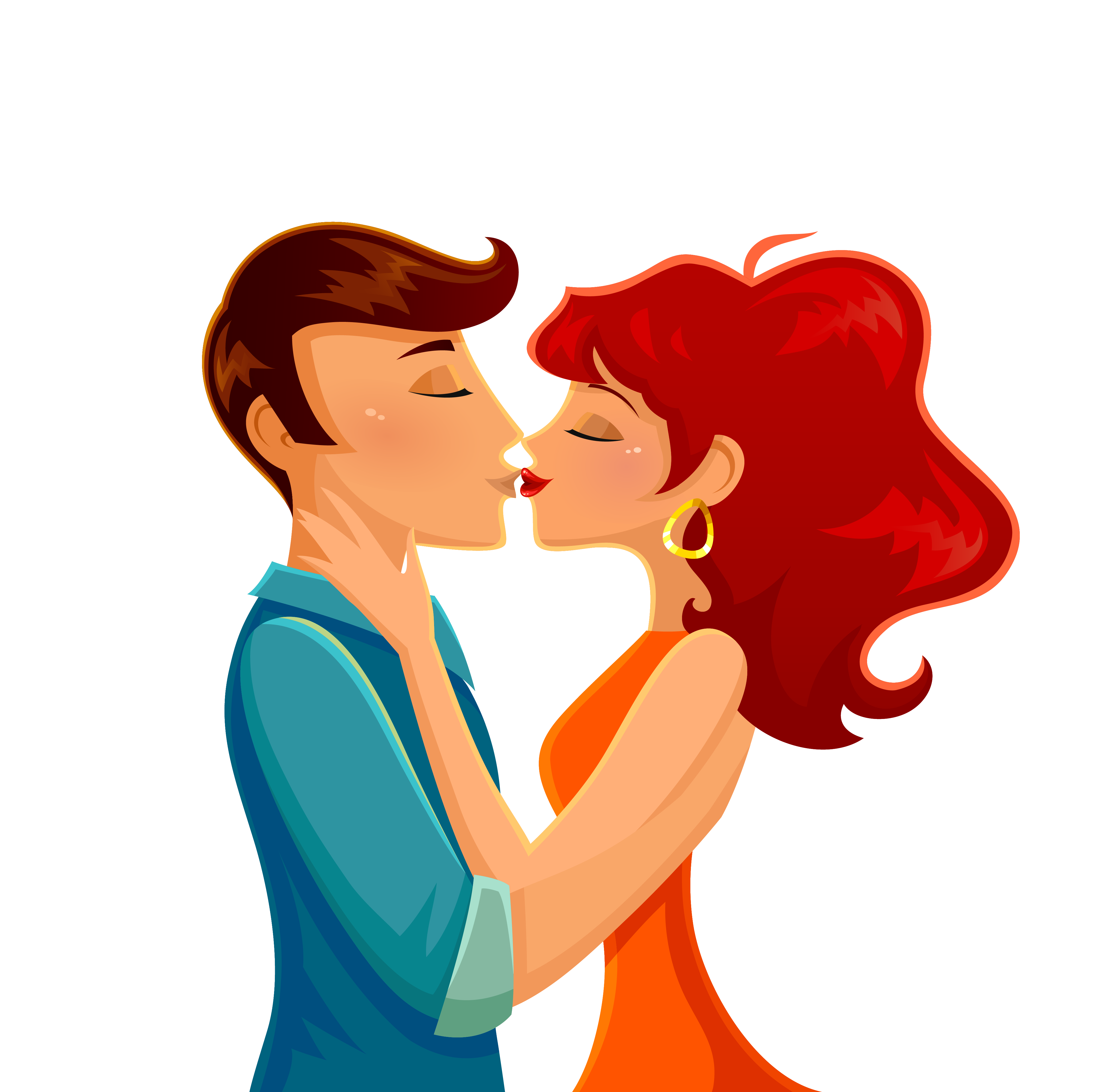 Couple Kissing Silhouette Cartoon.