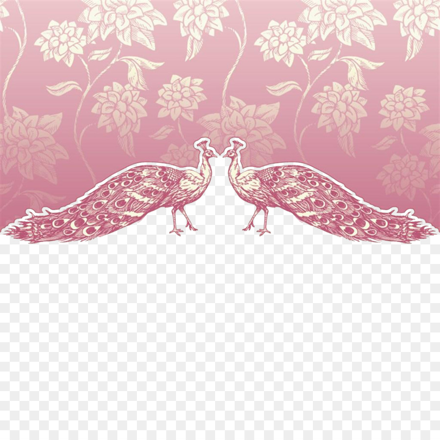 Wedding invitation Greeting card Vintage - Two pink peacock png download - 1024*1024 - Free Transparent Wedding Invitation png Download.