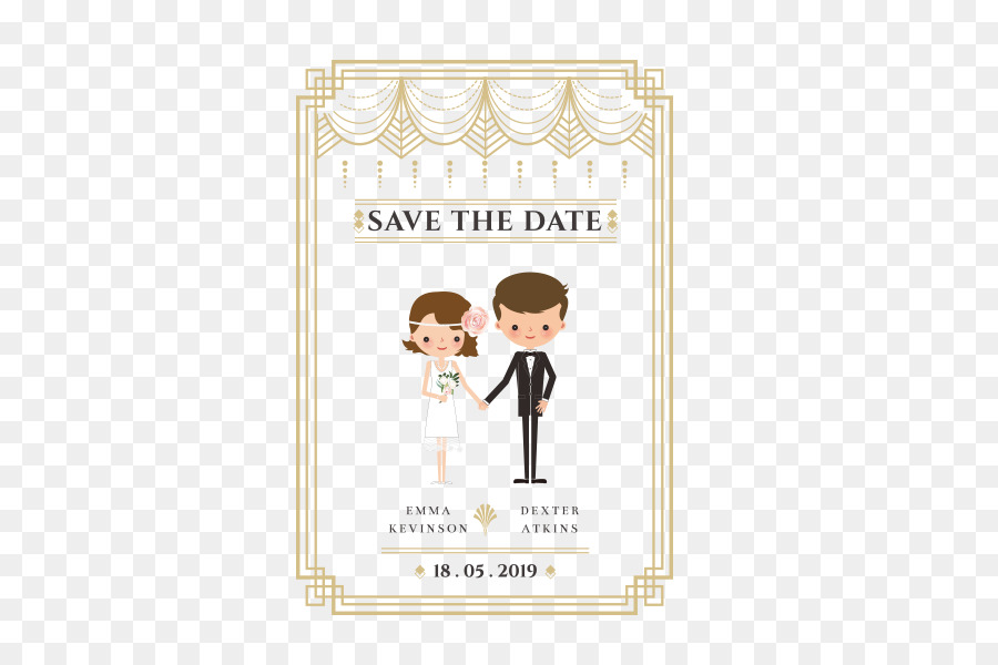 Wedding Cartoon Marriage - Bride and groom wedding invitation card vector material png download - 461*593 - Free Transparent Wedding png Download.