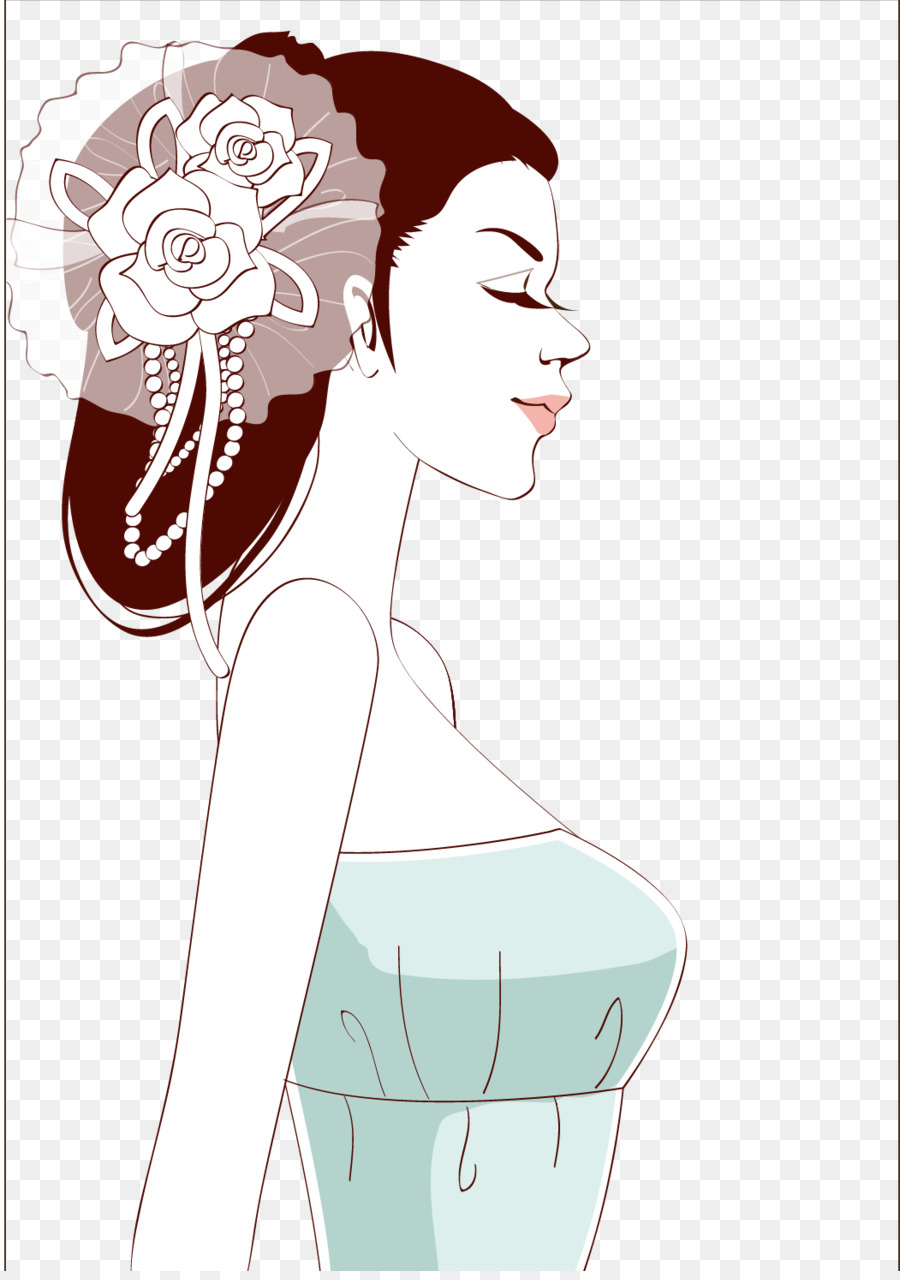 Face Woman - Bride wearing flowers in profile vector material png download - 1051*1484 - Free Transparent  png Download.