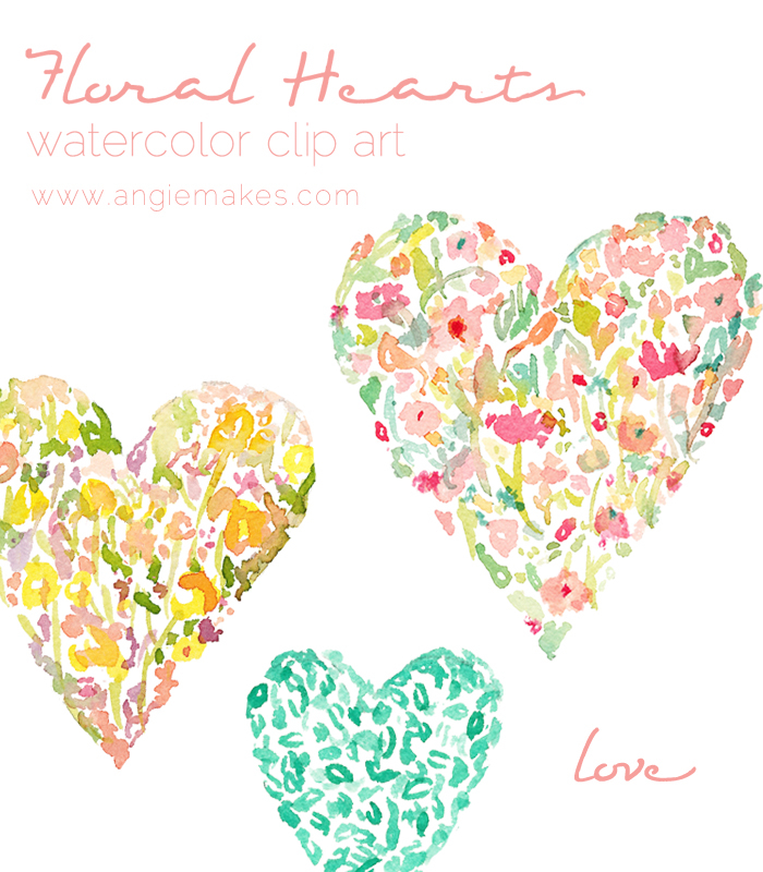 Floral Watercolor Hearts Watercolor Clip Art 