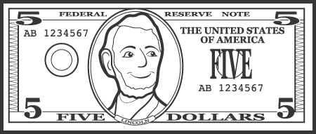 5 dollar bill clip art black and white