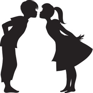First Kiss Clipart Image: Silhouette of a First Kiss 