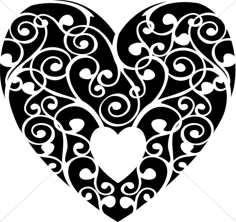Black and White Swirls Heart 