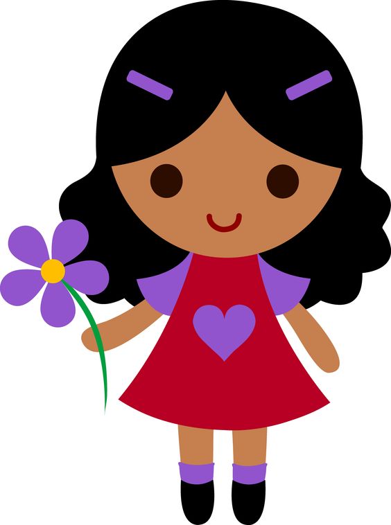 Girl with flower in hand clipart 