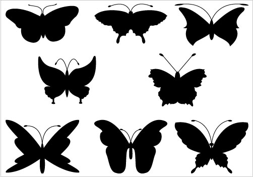 A collection of eight butterfly vector graphics 