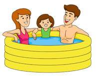 2 girls and 1 boy swimming in the pool clipart 
