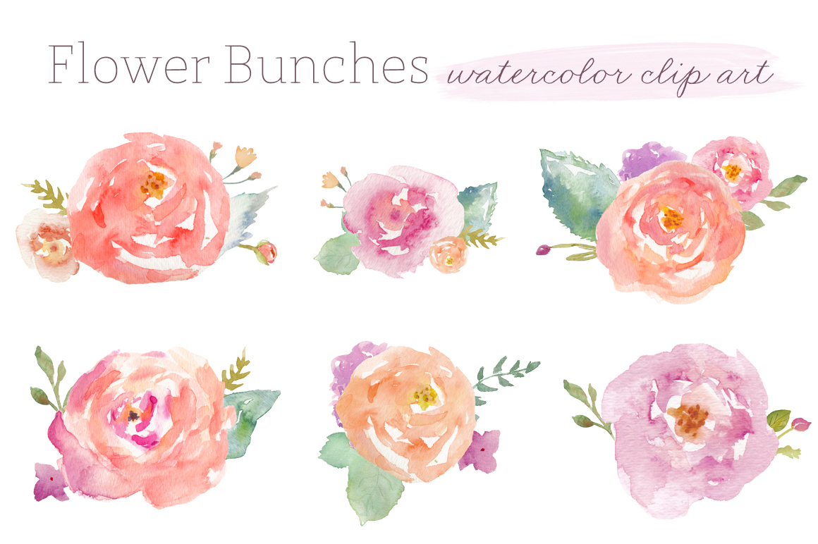 Flower Bunches Watercolour Clip Art 