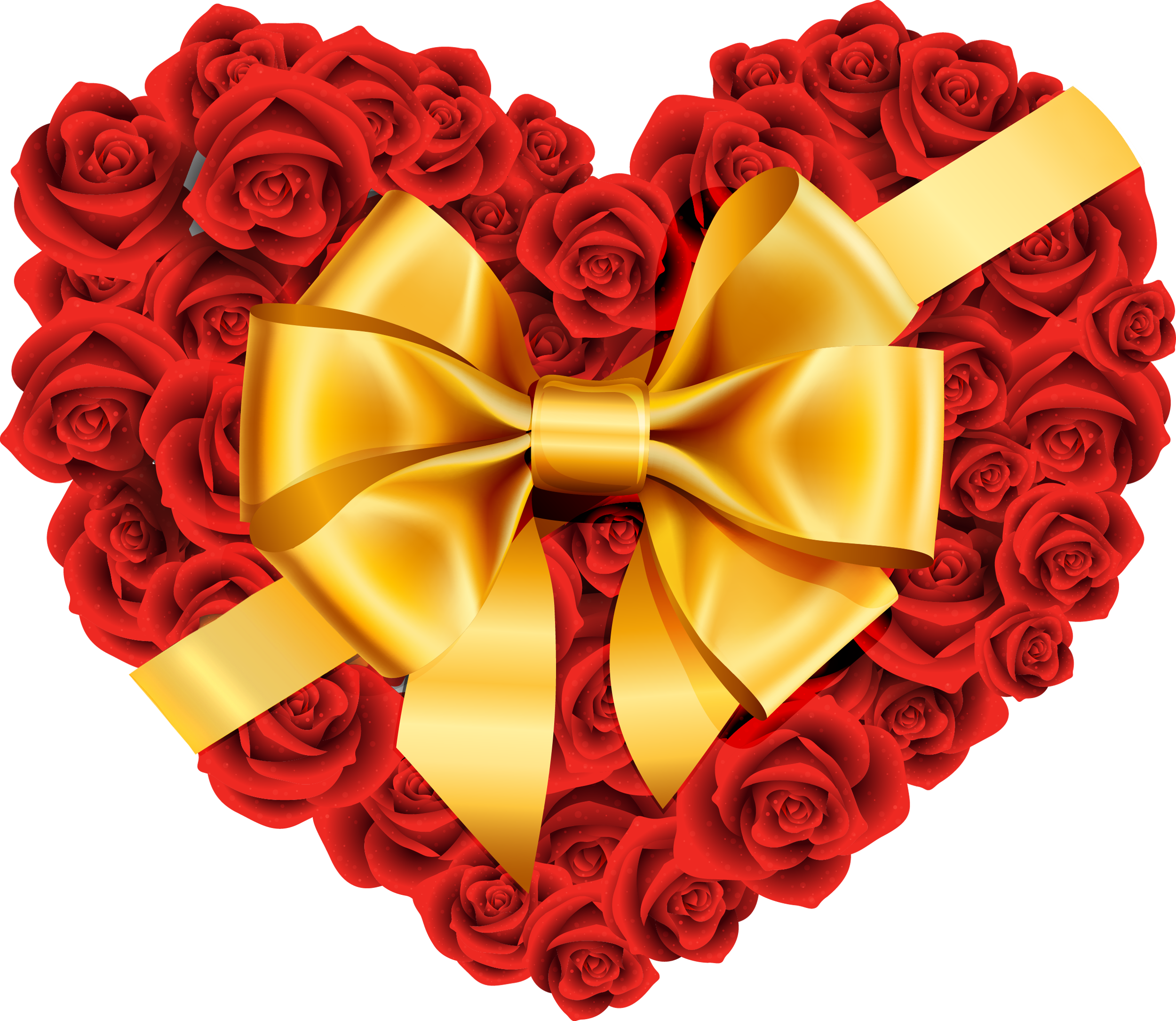 Large Rose Heart with Gold Bow PNG Clipart 
