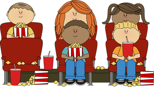 Kids Watching Movie in Theater Clip Art 