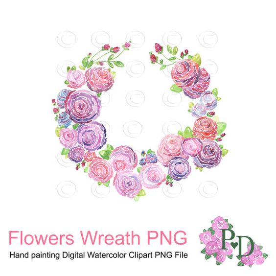 Watercolor Floral Wreath Clip Art, Pink and Purple Wedding Clip 