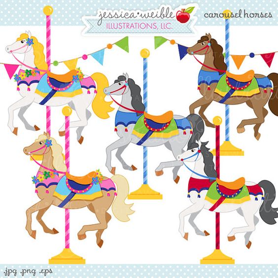 Carousel Horses Cute Digital Clipart, Commercial Use OK, Carousel 