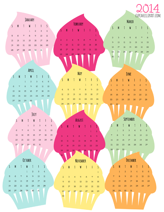 2014 Cupcake Calendar Printable  Free Silhouette Clipart 