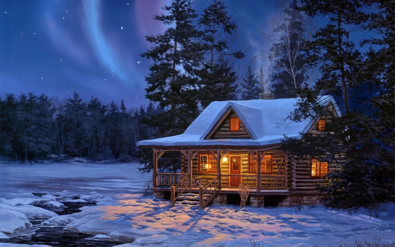 snowy cabin clipart