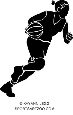 Basketball silhouette of a female basketball player with braided 