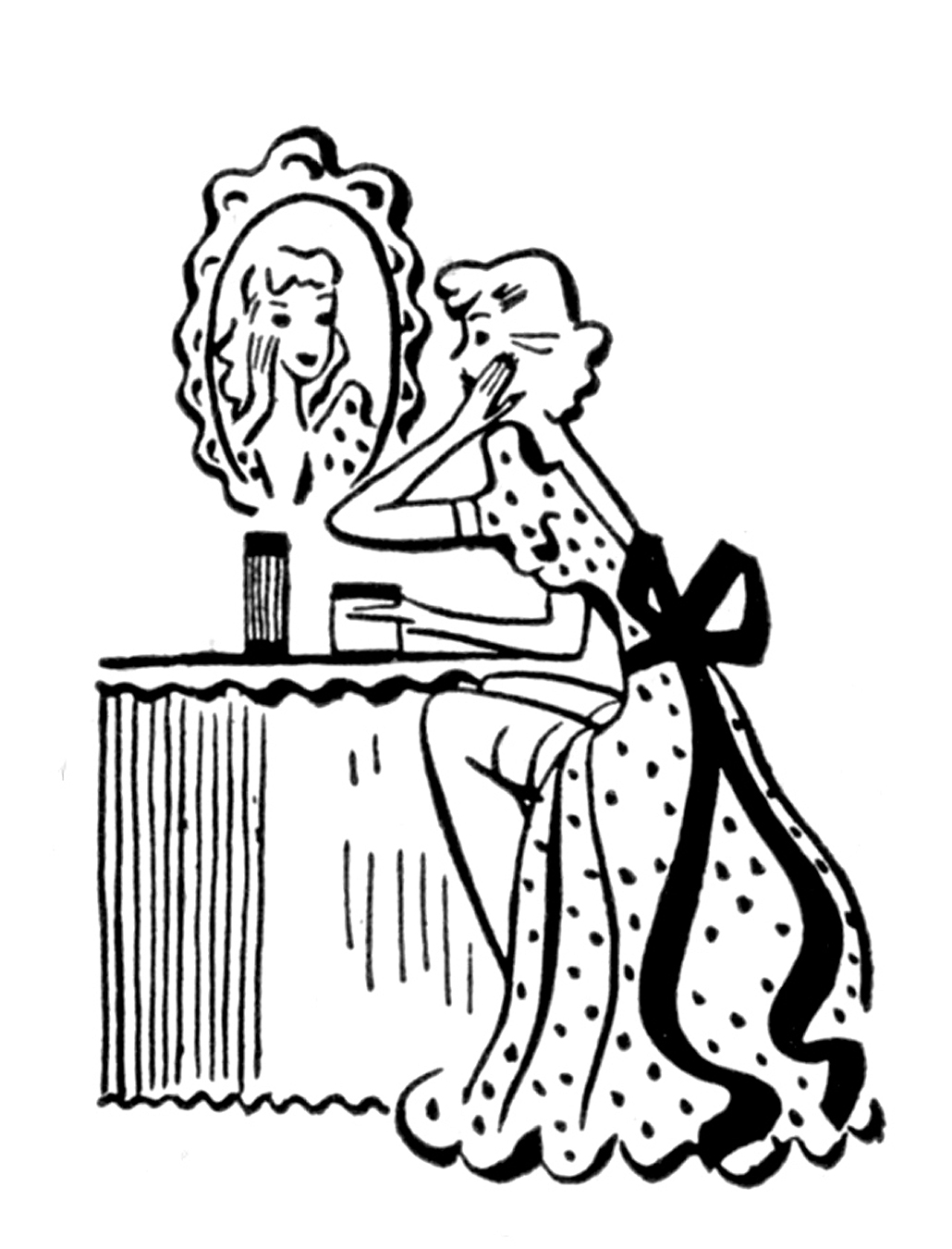 Vintage picture of woman sitting around table clipart 