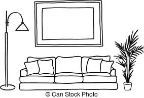 Black and white clipart living room 