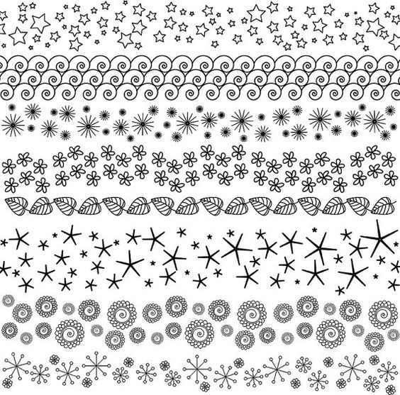 Doodle Borders Clipart, Stars + Leaves + Snowflakes Doodle Borders 