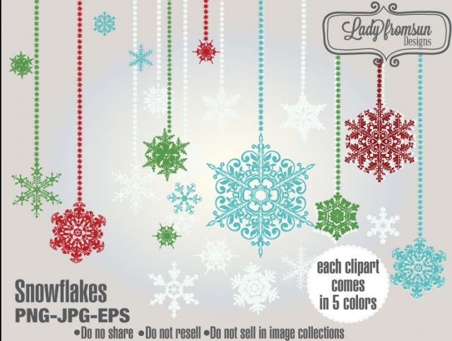 Snowflakes clipart , vector graphics, digital clip art, whimsy 