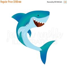 Cartoon Shark Clipart, Blue 3D Fish Illustration 