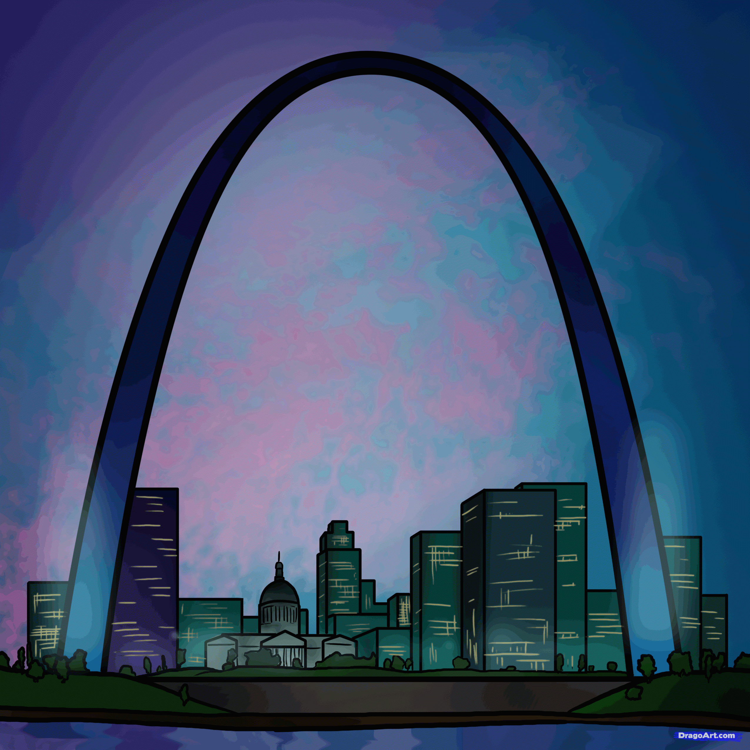 How to Draw the Gateway Arch, Gateway Arch, Step by Step 