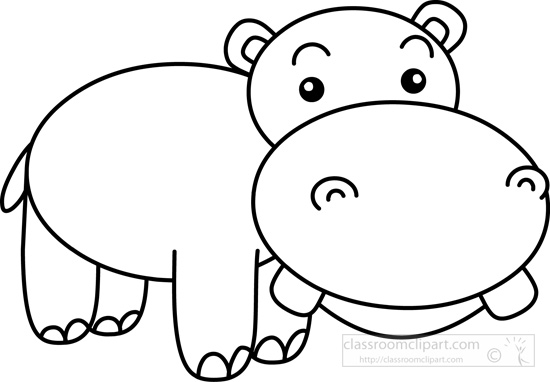 Hippo Black And White Clipart 