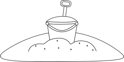 Black and White Bucket in the Sand Clip Art 