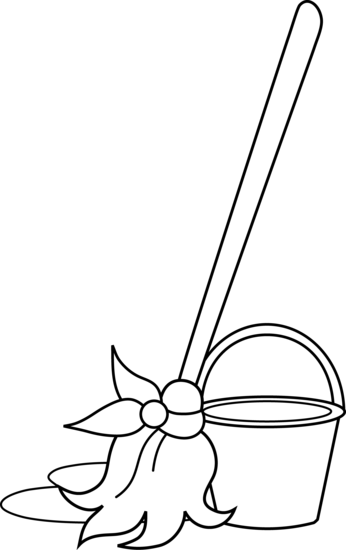 Mop Bucket Black And White Clipart 