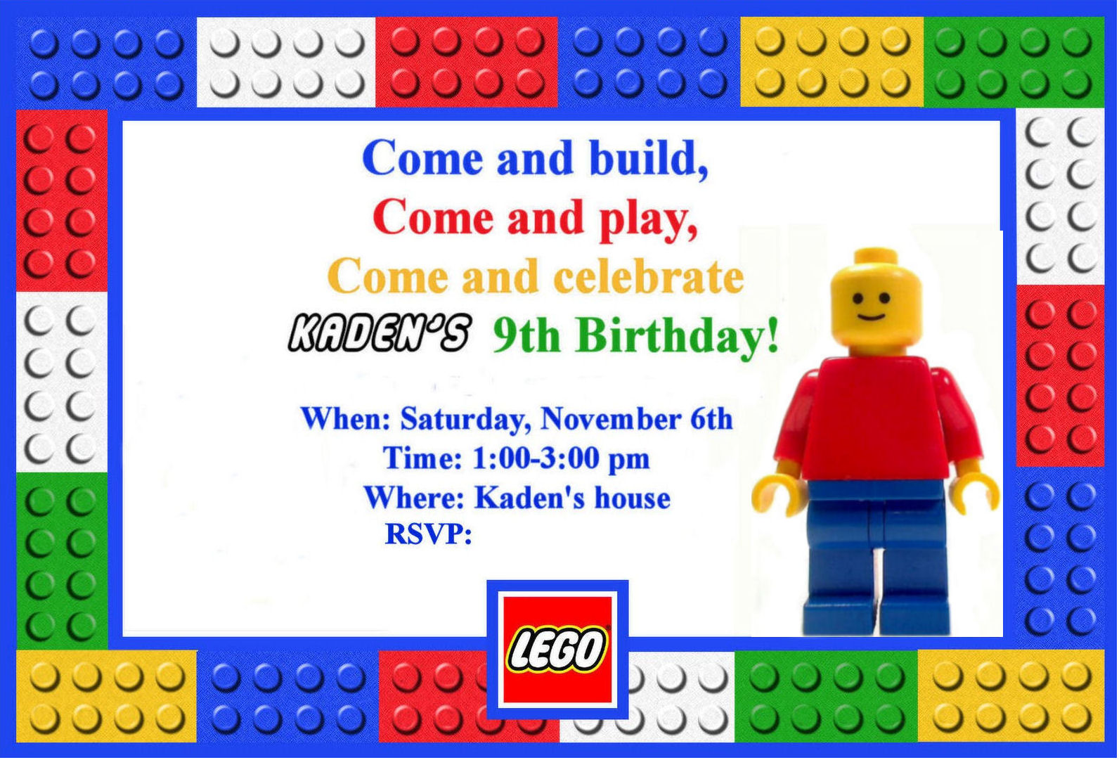 Lego Themed Birthday Invitation Card Clip Art Library