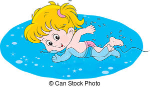 Swimming blonde girl clipart 