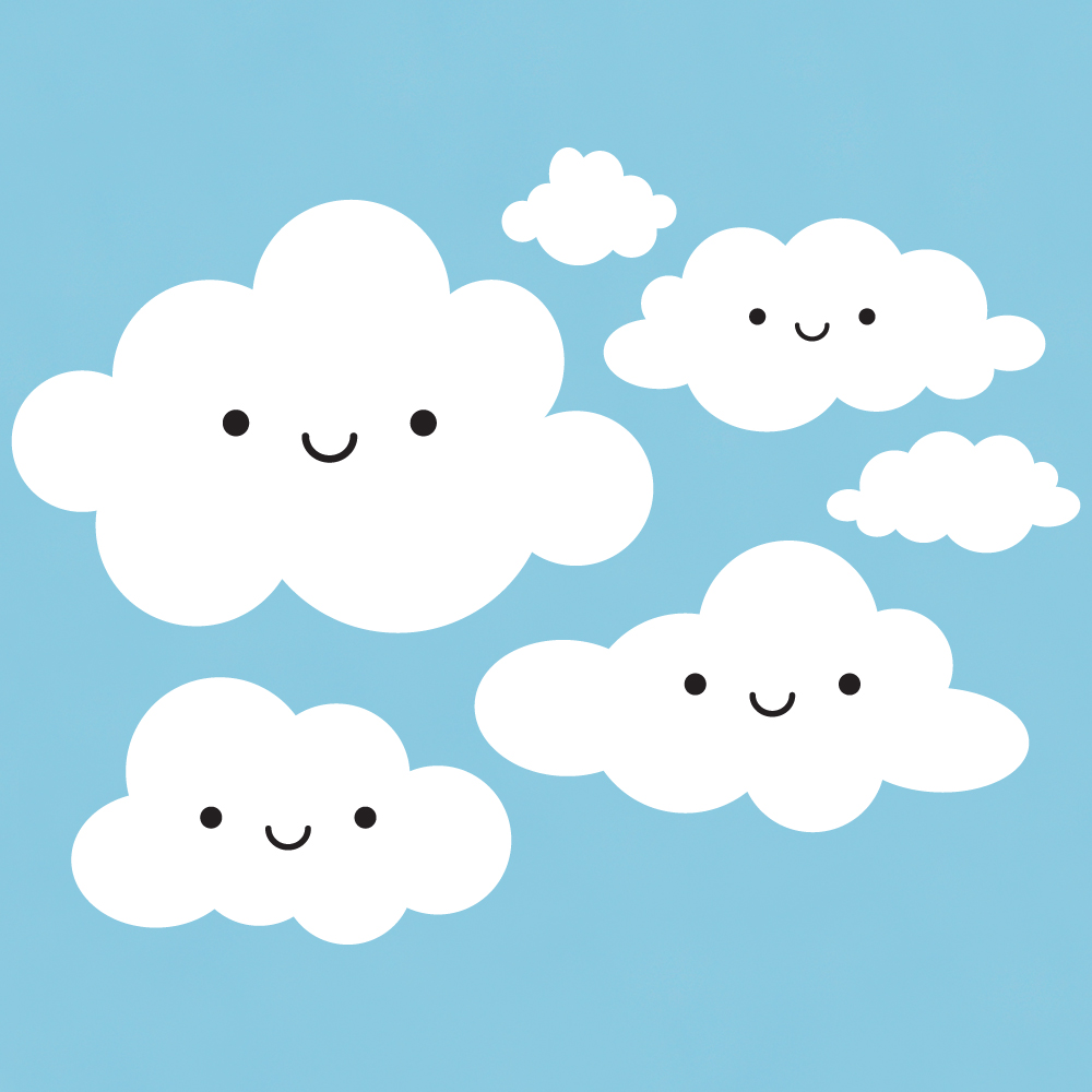 Cartoon Clouds Cute Cloudscape In Blue Sky White Cloud Illustration