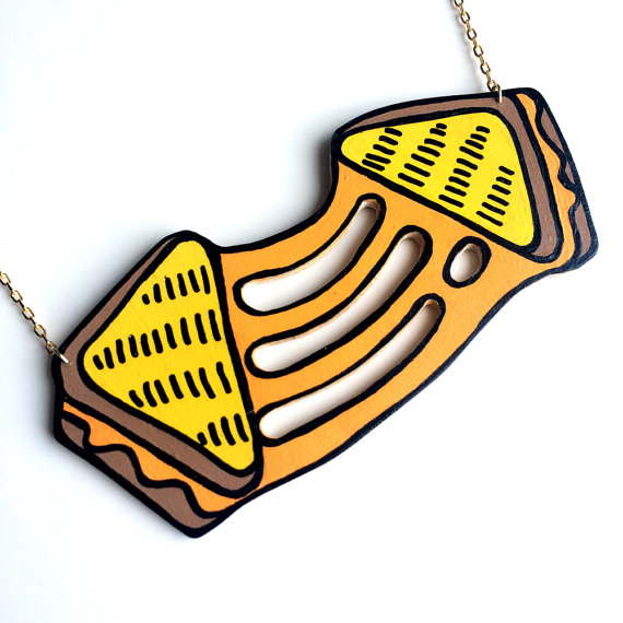 Grilled Cheese Sandwich Necklace Cartoon Junk Food by WhattheNell 