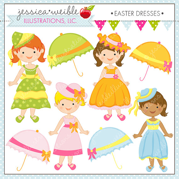 Easter Dresses Cute Digital Clipart for by JWIllustrations 