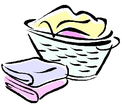Dirty laundry basket towels clipart black and white 
