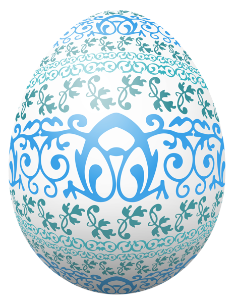 Easter White Egg with Blue Decoration PNG Clipart Picture 