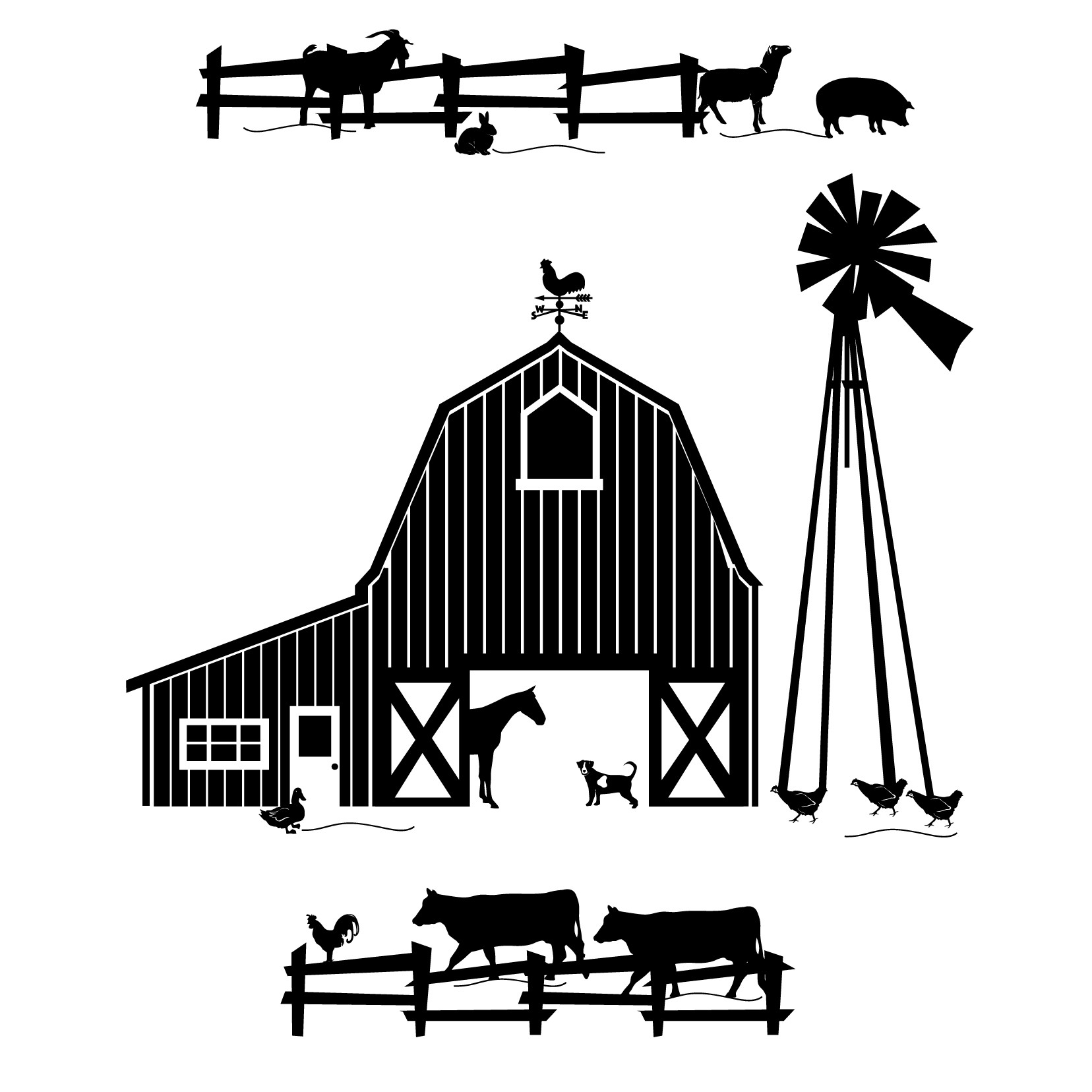 Simple Sketch Drawing Old Houses Barns Field Animals with simple drawing