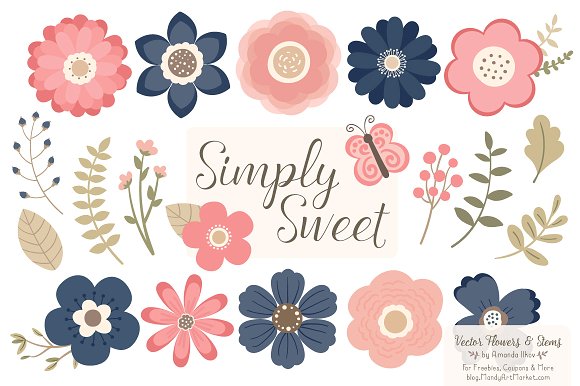Navy  Blush Flowers Clipart ~ Illustrations on Creative Market 