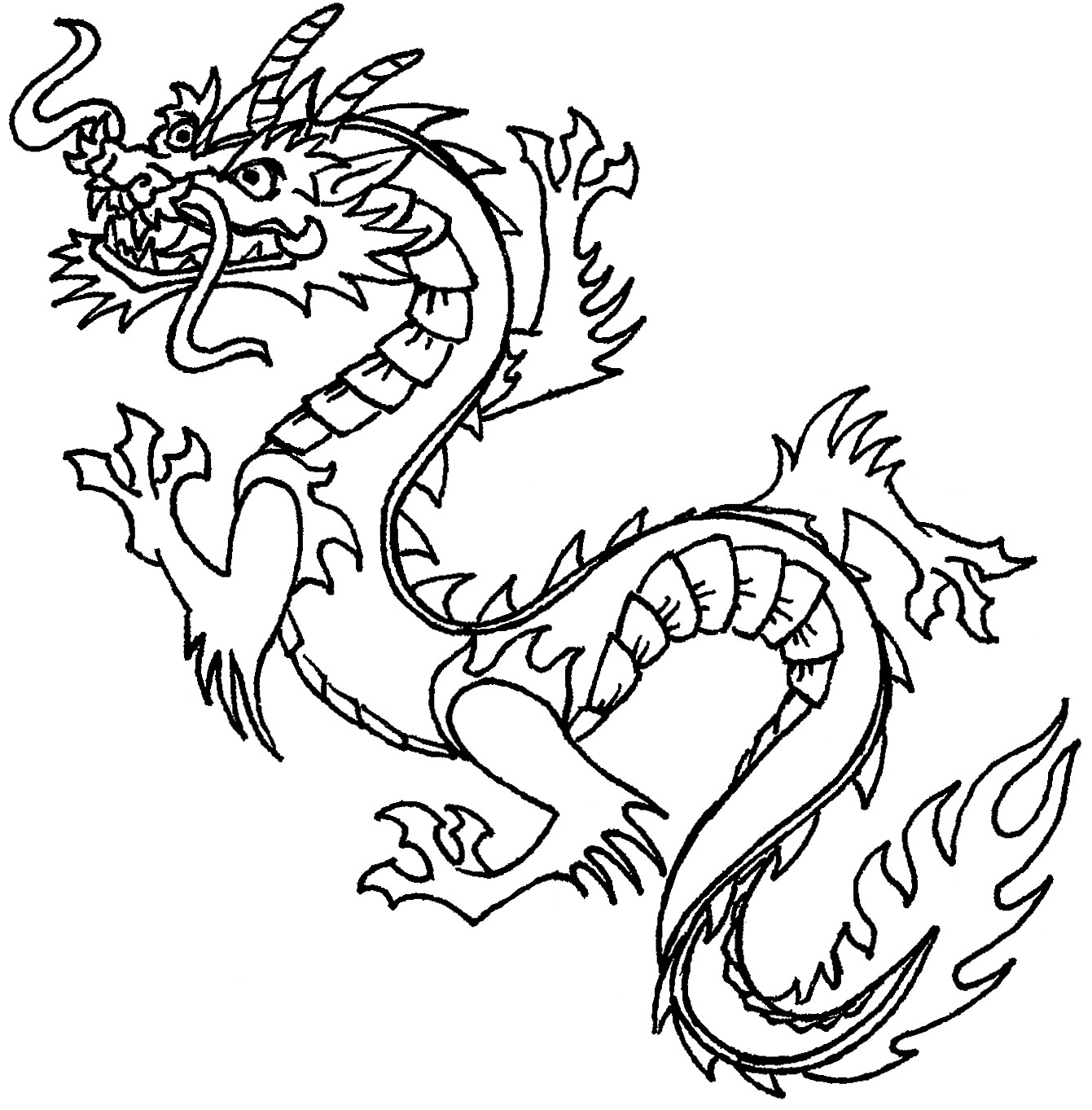 Black And White Dragon Line Art 