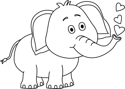 Black and White Elephant Blowing Hearts Clip Art 